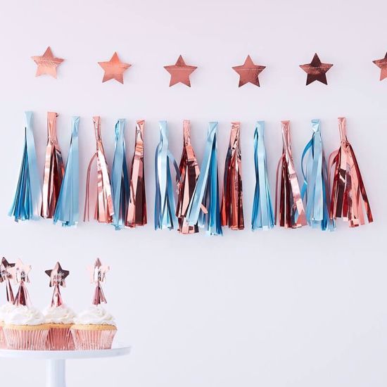 Picture of MATTE BLUE AND ROSE GOLD TASSEL GARLAND - TWINKLE TWINKLE