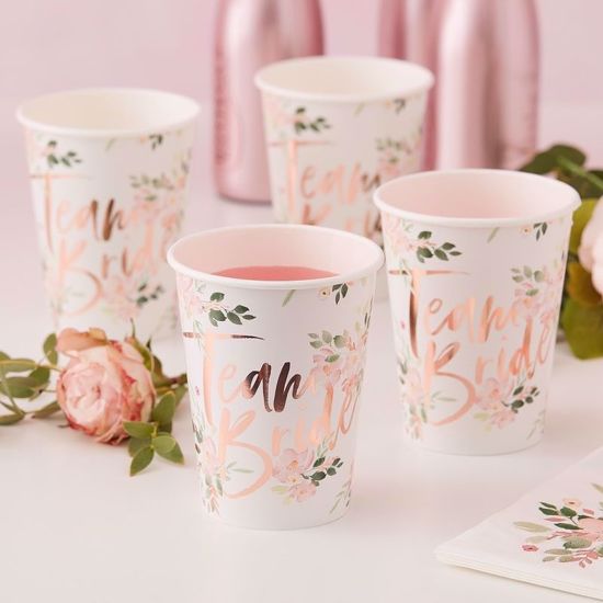 Picture of TEAM BRIDE FLORAL PAPER CUPS - FLORAL HEN PARTY