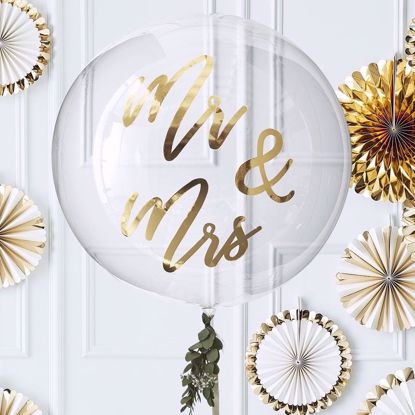 Picture of GOLD MR & MRS ORB BALLOON DECORATION - GOLD WEDDING