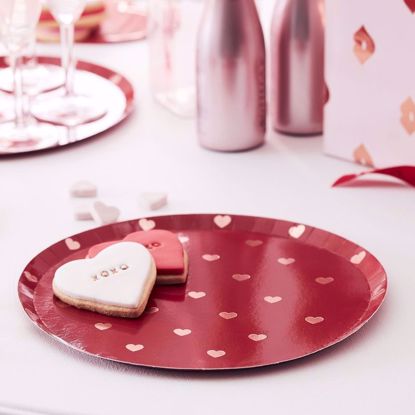Picture of Red Plates With Rose Gold Foiled Hearts