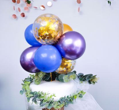 Picture of BALLOON CAKE TOPPER MINI GARLAND PURPLE CHROME BLUE  GOLD