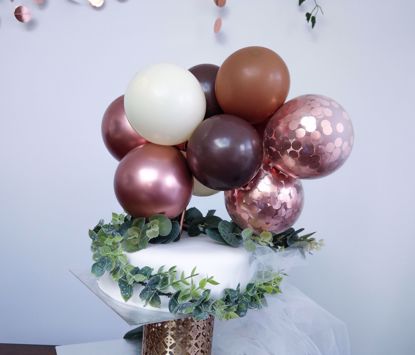 Picture of BALLOON CAKE TOPPER MINI GARLAND ROSE GOLD CHROME BROWN