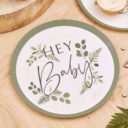 Picture of Hey Baby Shower Paper Plates  Botanical