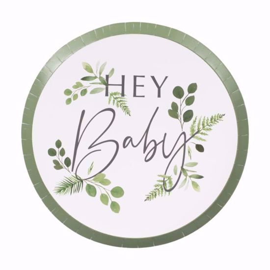 Picture of Hey Baby Shower Paper Plates  Botanical