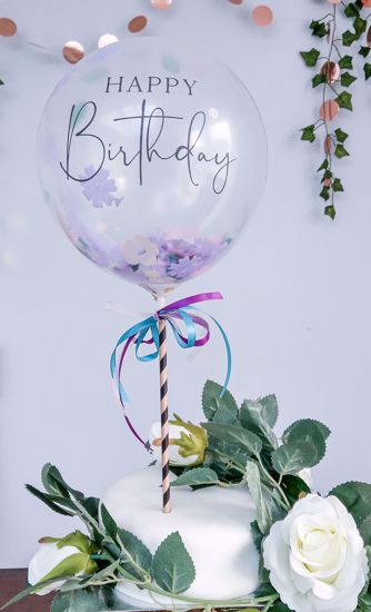 Picture of HAPPY BIRTHDAY BALLOON CAKE TOPPER FLOWER CONFETTI