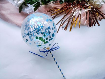 Picture of Balloon Cake Topper Confetti Blue Happy Birthday