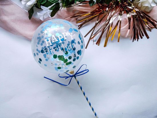 Picture of Balloon Cake Topper Confetti Blue Happy Birthday