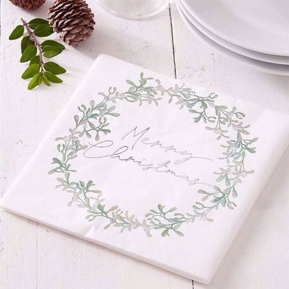 Picture of MERRY CHRISTMAS MISTLETOE WREATH CHRISTMAS NAPKINS