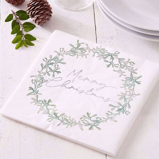 Picture of MERRY CHRISTMAS MISTLETOE WREATH CHRISTMAS NAPKINS