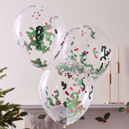 Picture of CHRISTMAS HOLLY AND BERRIES CONFETTI PARTY BALLOONS