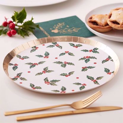 Picture of CHRISTMAS HOLLY LEAF PAPER PARTY PLATES