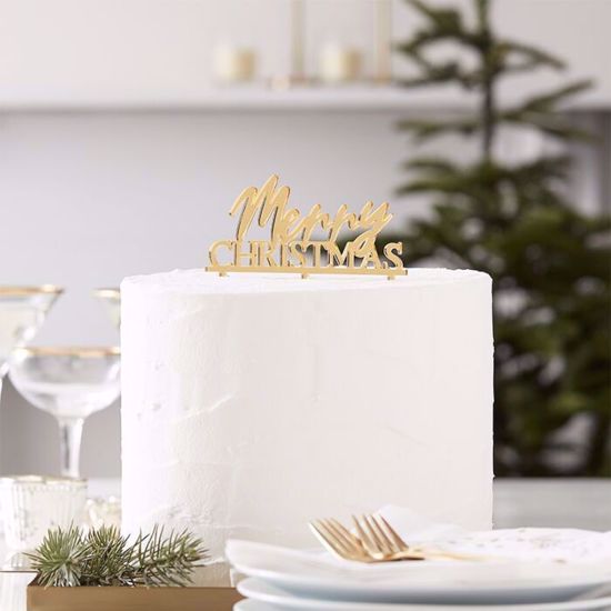 Picture of MERRY CHRISTMAS GOLD ACRYLIC CAKE TOPPER