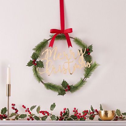 Picture of MERRY CHRISTMAS ACRYLIC GOLD FOILAGE WREATH