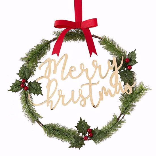 Picture of MERRY CHRISTMAS ACRYLIC GOLD FOILAGE WREATH