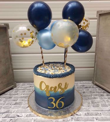 Picture of Balloon Cake Topper Mini Garland Navy Blue Gold Confetti