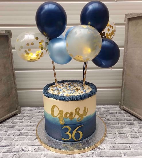 Picture of Balloon Cake Topper Mini Garland Navy Blue Gold Confetti