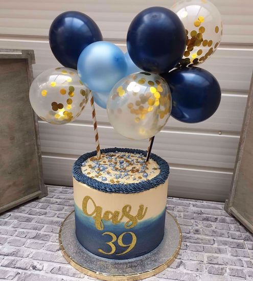 Picture of Balloon Cake Topper Mini Garland Navy Blue Gold Confetti