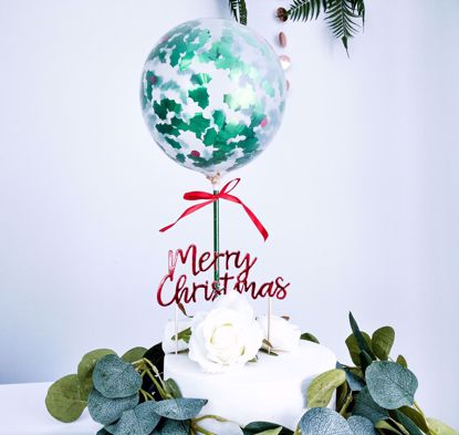 Picture of Merry Christmas Balloon Cake Topper Holly Berries