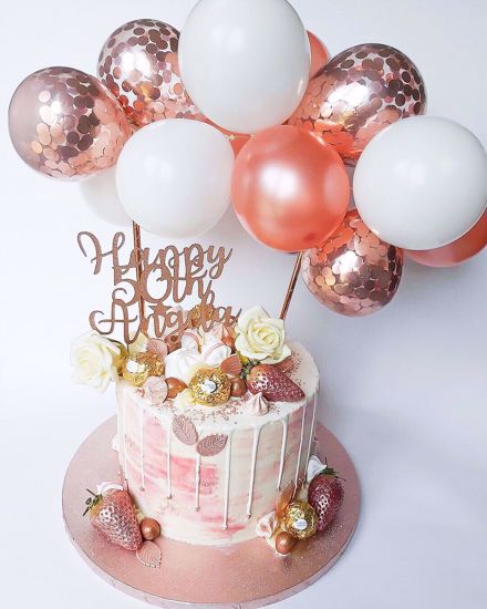 Picture of Balloon Cake Topper White Rose Gold Confetti Birthday