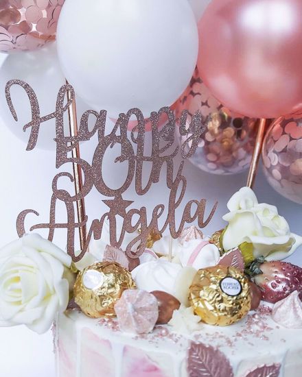 Picture of Balloon Cake Topper White Rose Gold Confetti Birthday
