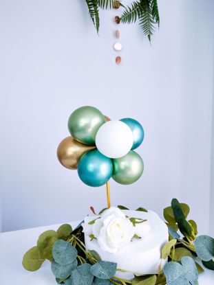 Picture of BALLOON CAKE TOPPER  GREEN CHROME BUNCH BIRTHDAY SAFARI
