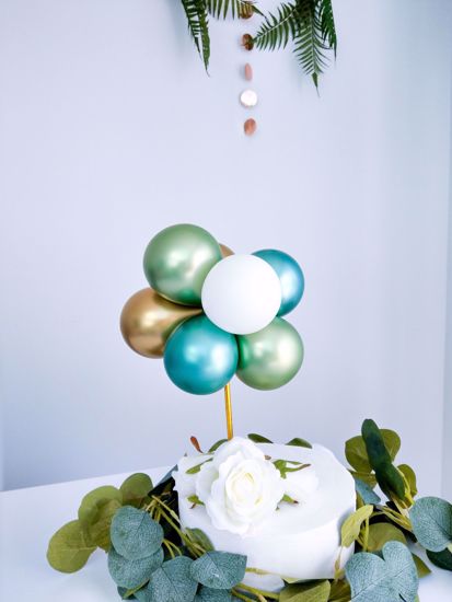 Picture of BALLOON CAKE TOPPER  GREEN CHROME BUNCH BIRTHDAY SAFARI
