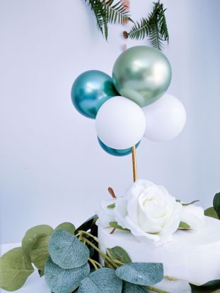 Picture of BALLOON CAKE TOPPER BUNCH WHITE GREEN CHROME