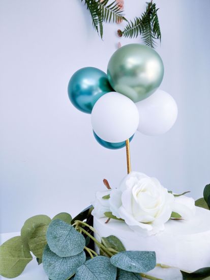 Picture of BALLOON CAKE TOPPER BUNCH WHITE GREEN CHROME