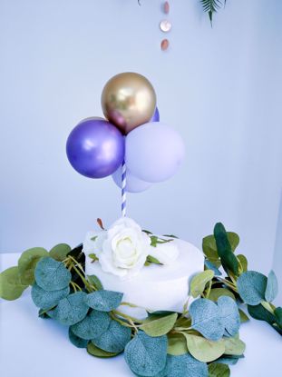 Picture of BALLOON CAKE TOPPER BUNCH PURPLE CHROME GOLD
