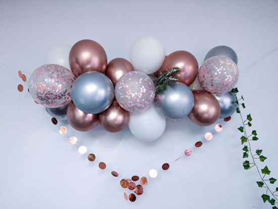 Picture of Rose Gold Balloon Arch Garland Silver Chrome Confetti