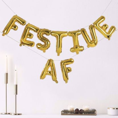 Picture of CHRISTMAS PARTY DECORATIONS FOILED 'FESTIVE AF' BALLOON BUNTING
