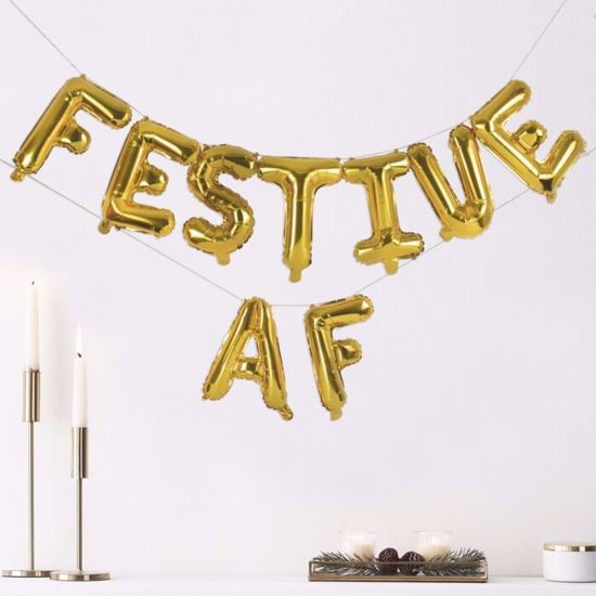 Picture of CHRISTMAS PARTY DECORATIONS FOILED 'FESTIVE AF' BALLOON BUNTING