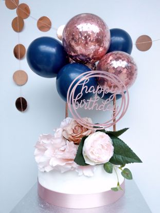 Picture of ROSE GOLD BALLOONS CONFETTI CAKE TOPPER BIRTHDAY NAVY