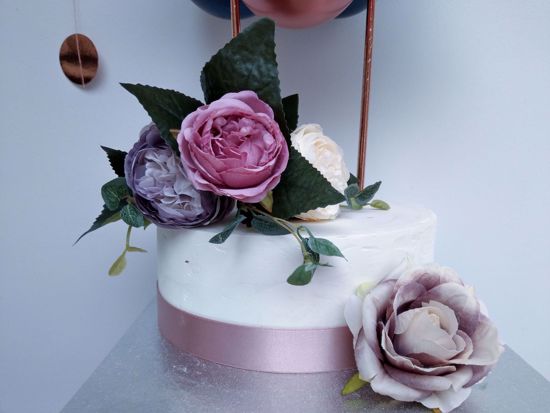 Picture of ROSE GOLD BALLOONS CONFETTI CAKE TOPPER BIRTHDAY NAVY FLOWERS