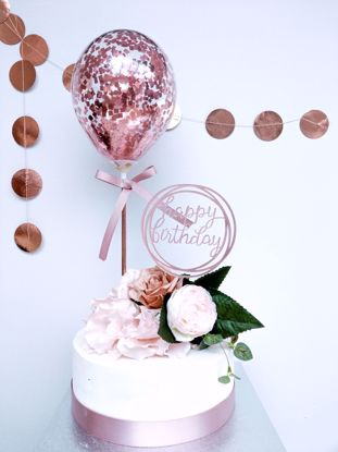 Picture of ROSE GOLD BALLOONS CAKE TOPPER BIRTHDAY FLOWERS