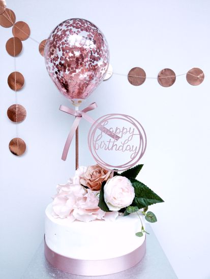 Picture of ROSE GOLD BALLOONS CAKE TOPPER BIRTHDAY FLOWERS