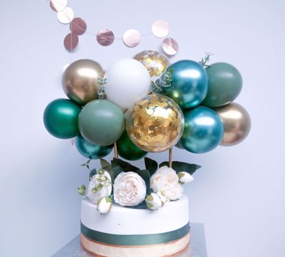 Picture of Cake Topper Balloon Garland Eucalyptus Gold Chrome Confetti