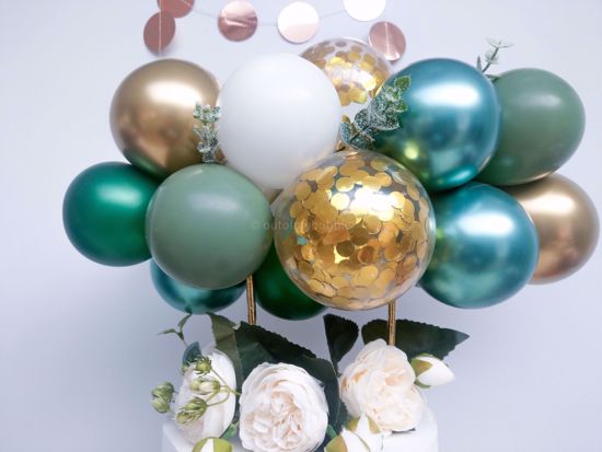 Picture of Cake Topper Balloon Garland Eucalyptus Gold Chrome Confetti