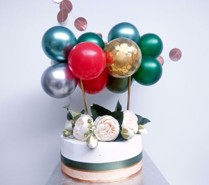 Picture of Cake Topper Balloon Garland Eucalyptus Gold Chrome Christmas Red
