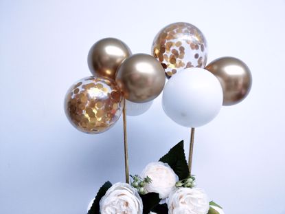Picture of Balloon Cake Topper Gold  Chrome White
