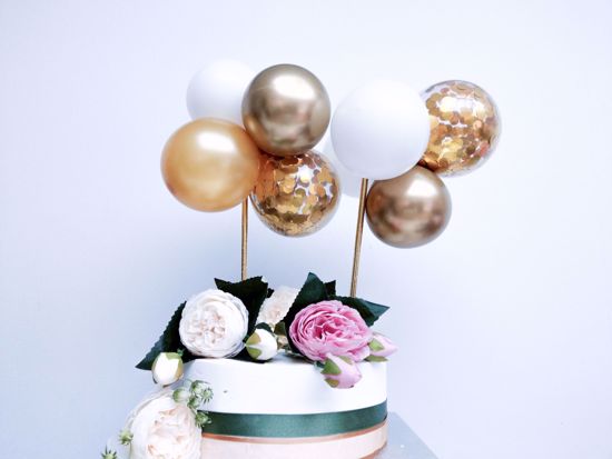 Picture of Balloon Cake Topper Gold  Chrome White