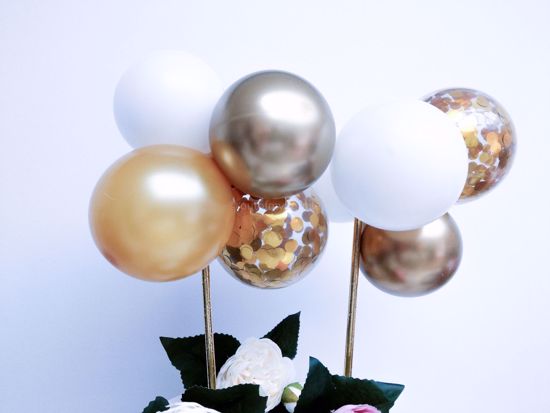Picture of Balloon Cake Topper Gold  Chrome White