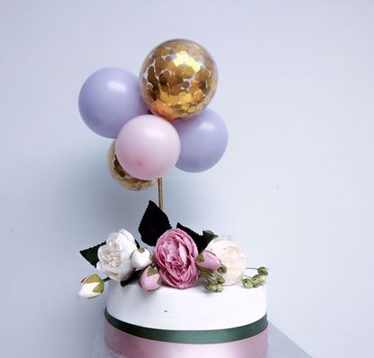 Picture of Balloon Cake Topper Gold Confetti Lilac Pink