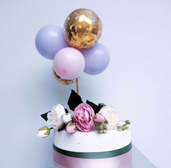 Picture of Balloon Cake Topper Gold Confetti Lilac Pink