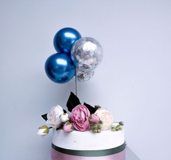 Picture of Balloon Cake Topper Blue Chrome Silver