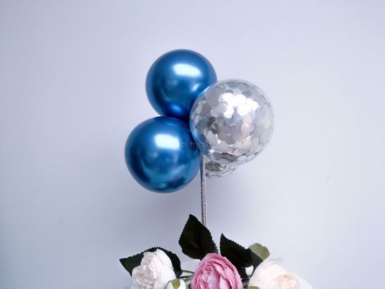 Picture of Balloon Cake Topper Blue Chrome Silver
