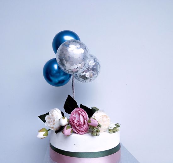 Picture of Balloon Cake Topper Blue Chrome Silver