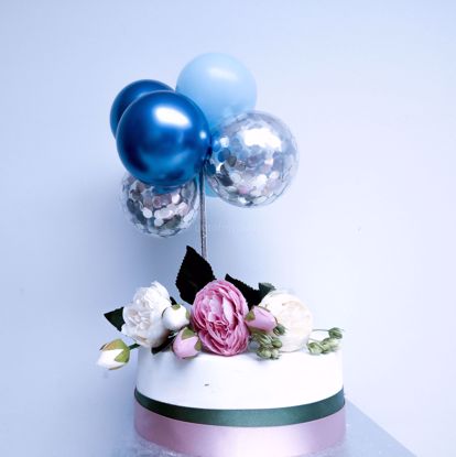 Picture of Balloon Cake Topper Blue Chrome Silver Confetti