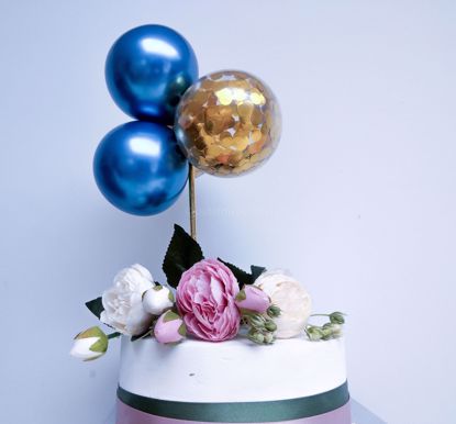 Picture of Balloon Cake Topper Blue Chrome Gold