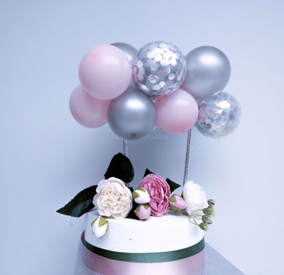 Picture of Balloon Cake Topper Pink Silver Confetti